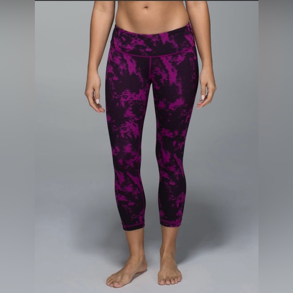 Lululemon Wunder Under Leggings Purple Black Tie Dye High‎ Rise Full Length 6 - Picture 1 of 13